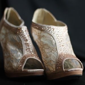 Pink Lace Rhinestone Heels